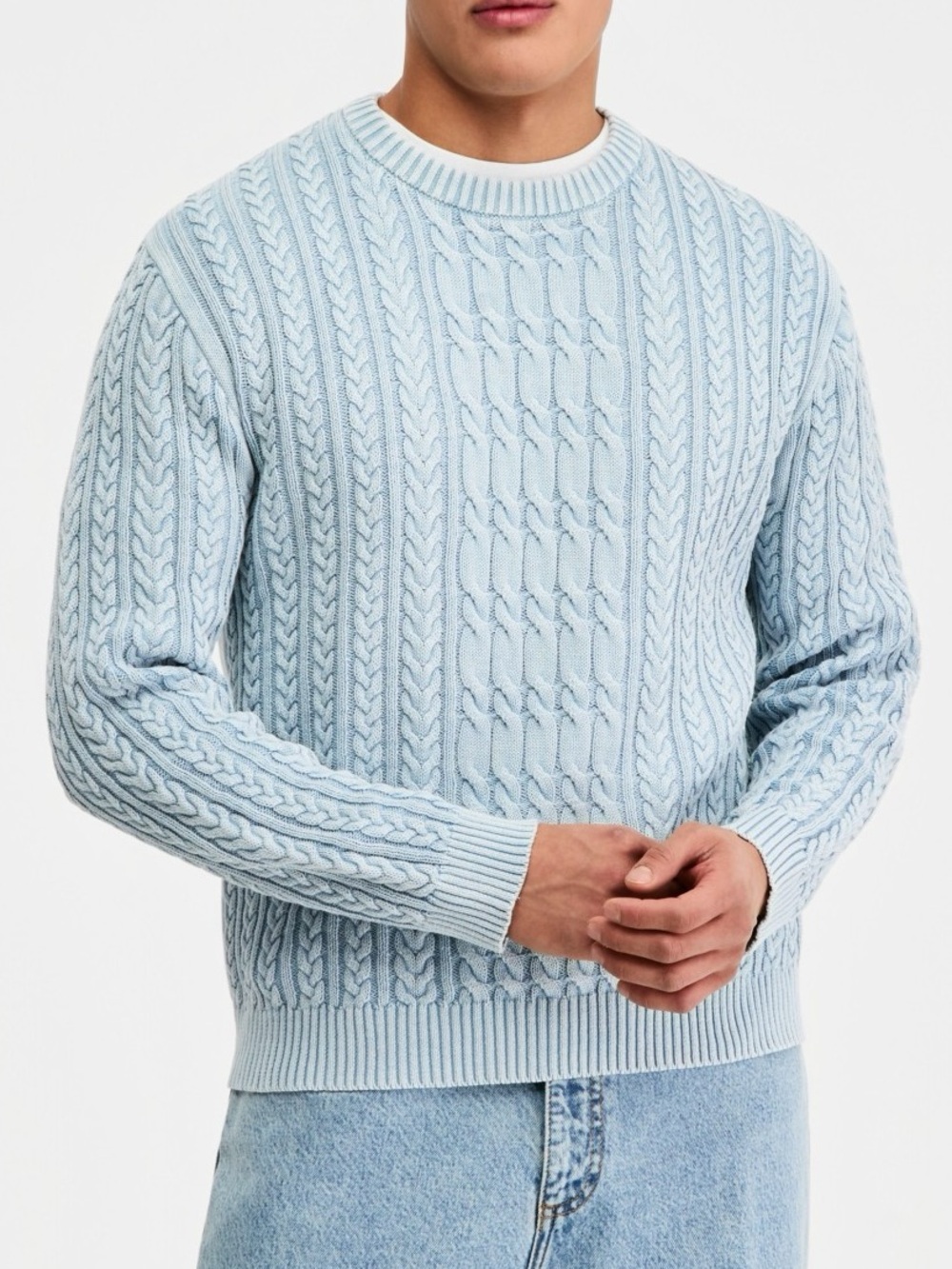 Sun + Stone Men's Cotton Fisherman Cable-Knit Sweater